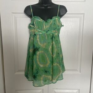 Vintage Y2K INC International Concepts Babydoll Tank Women 4 Green Geometric Top